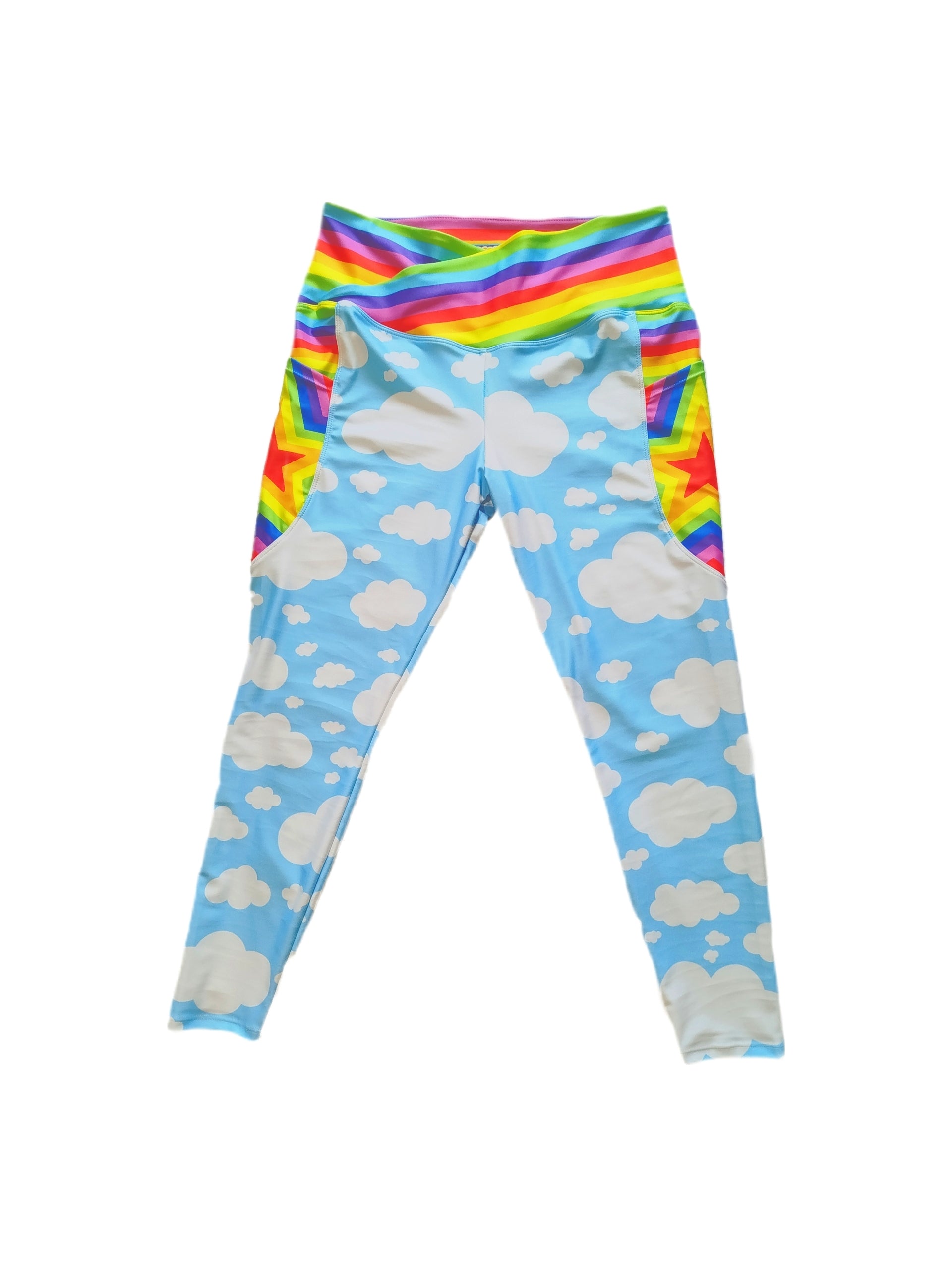 Cloudy Rainbow Leggings Crossover Waist